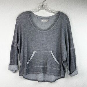 Nation LTD Waffle Knit Scoop Neck 3/4 Length Batwing Sleeve Hi-Lo Crop Top Small